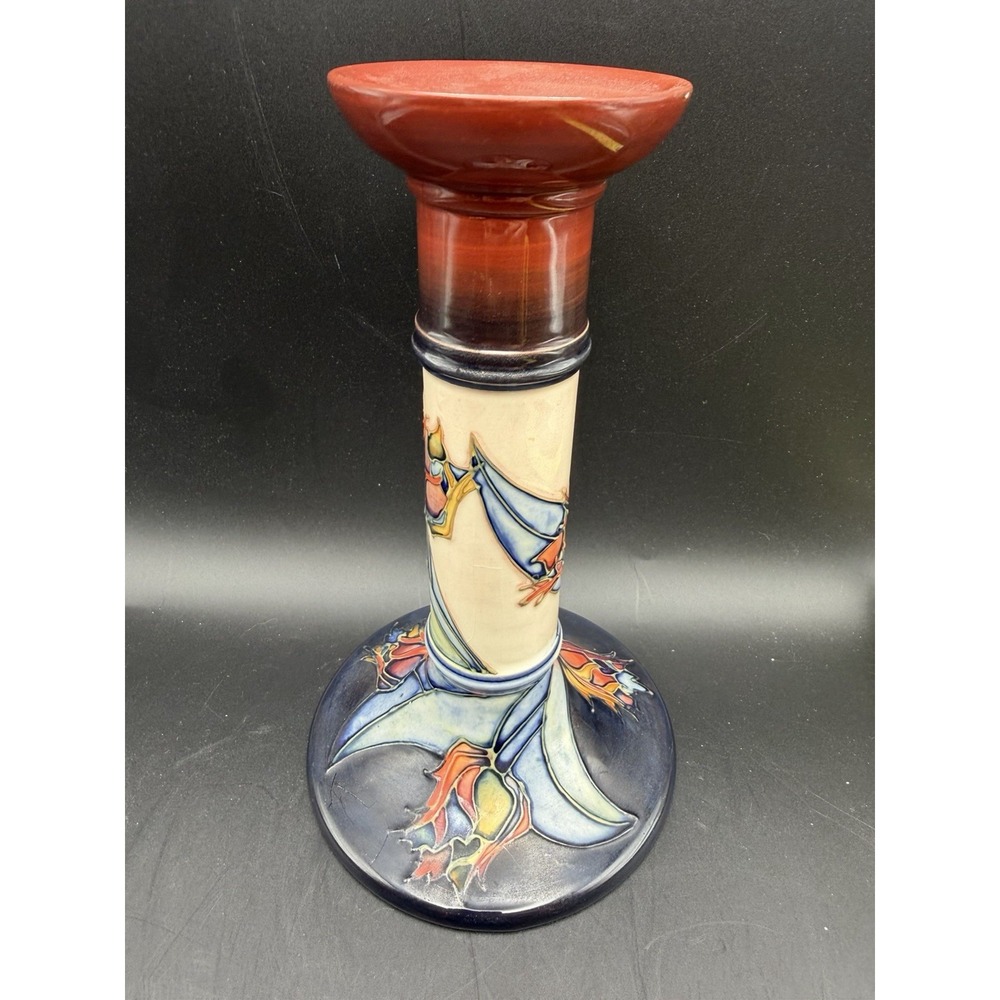 Vintage 1994 Moorcroft Sally Tuffin Red Tulip Candlestick 8 Inch England